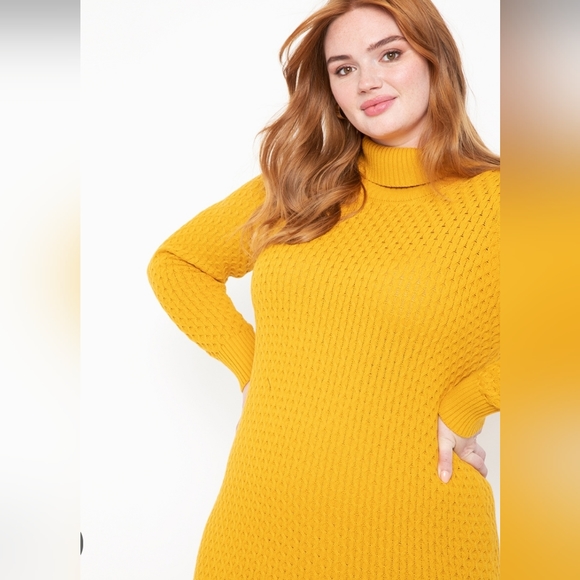 Eloquii Honeycomb Turtleneck Sweater Dress Gold Mustard Size 22/24 - Picture 6 of 6